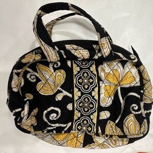 Vera Bradley Black and Yellow Floral Cosmetic Bag with Handles